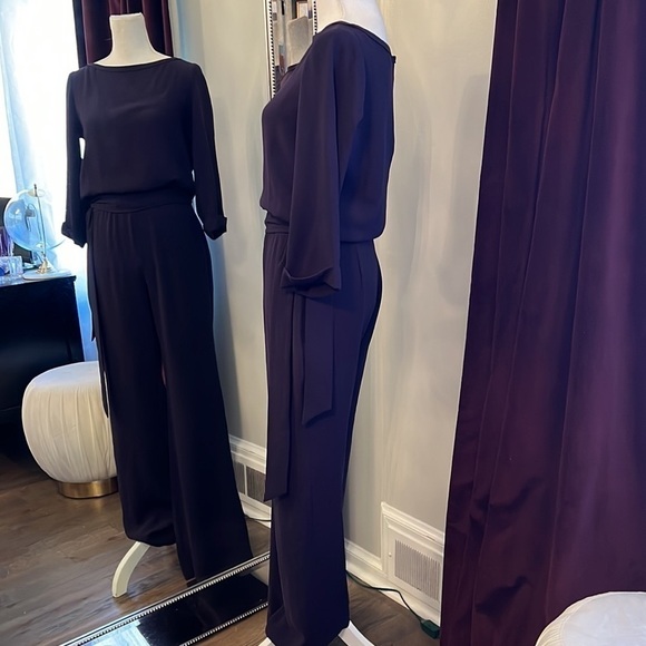 DVF Diane von Furstenberg Gwynne Purple 3/4 Sleeve Tie Waist Jumpsuit Size 4 - Picture 7 of 16